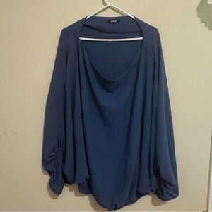 Oddy 3X Blue Stretch Low Cowl Neck Blouse